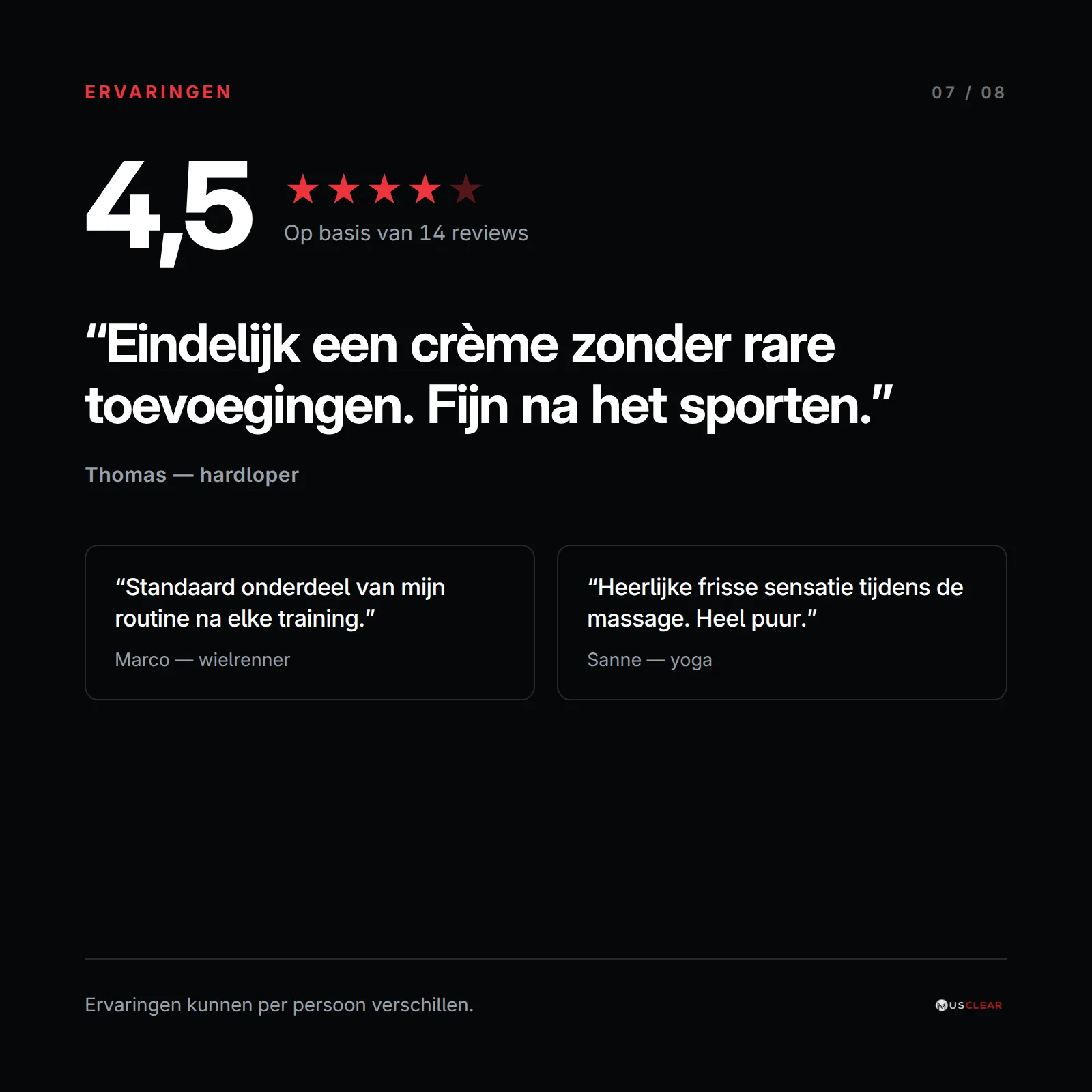 Reviews en beoordelingen van Musclear-gebruikers