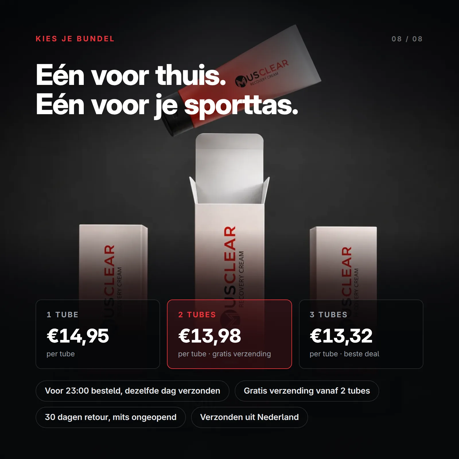Musclear bundels: 1, 2 of 3 tubes met gratis verzending