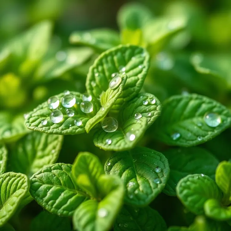 Verse pepermuntbladeren met dauwdruppels, bron van natuurlijke menthol